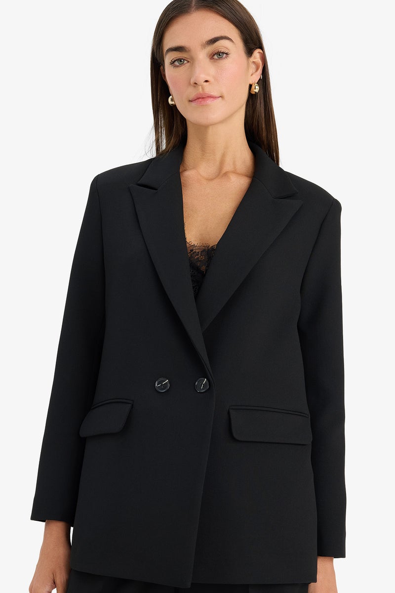 DeFacto Black Woman Oversize Jacket Collar Blazer Casual - Image 5